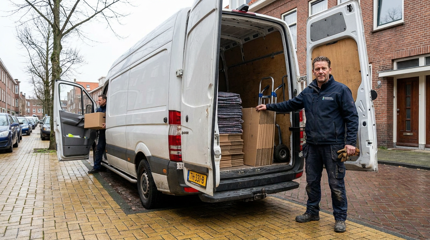 Bus van Rotterdamse Woningontruiming geladen met inboedel